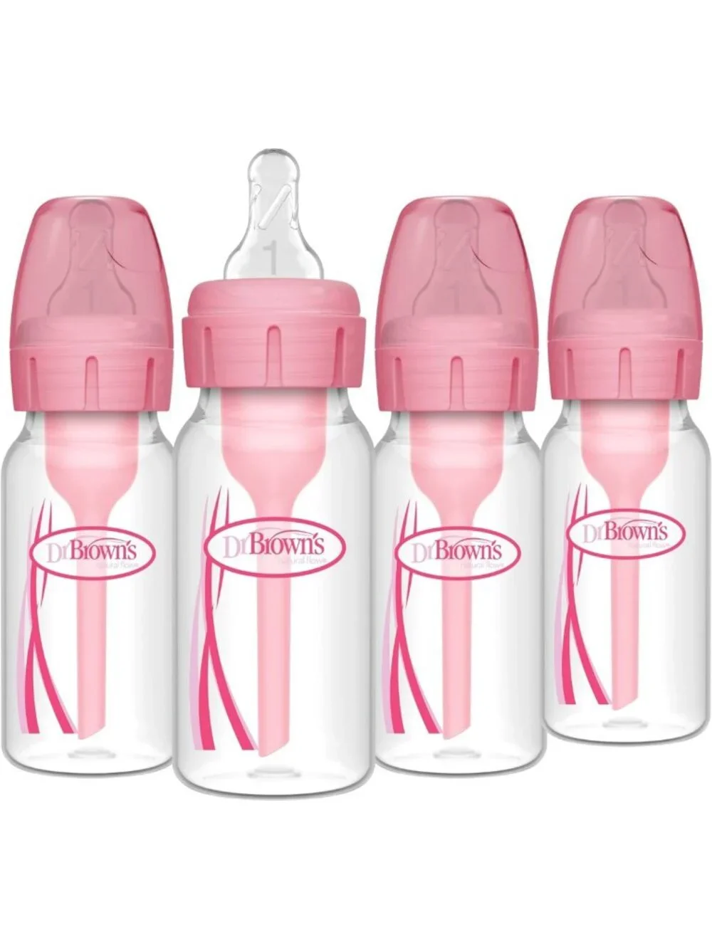 Anti-Colic Baby Bottles, 4 oz, Slow Flow Nipple, Pink, 4 Pack, Newborn